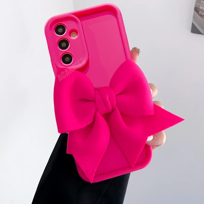 Cute 3D Bow Silicone Case - Rose Red Girl Gift Soft Cover