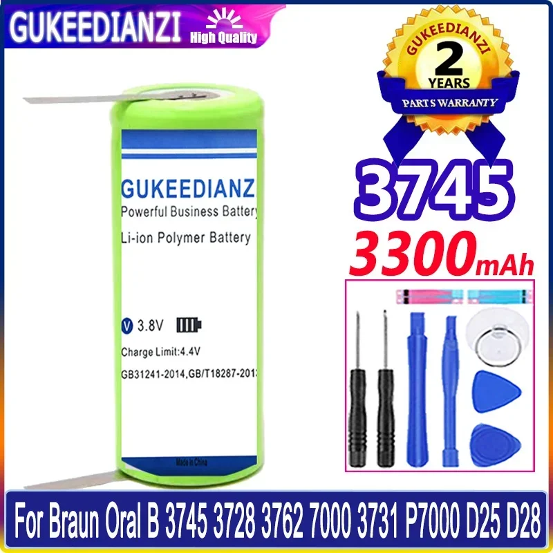 Gukeedianzi Batteria Di Ricambio Per Braun Oral B 3745 3728 3762 7000 3731 P7000 D25 D28 Spazzolino Elettrico 1.2V 42Mm X 17Mm
