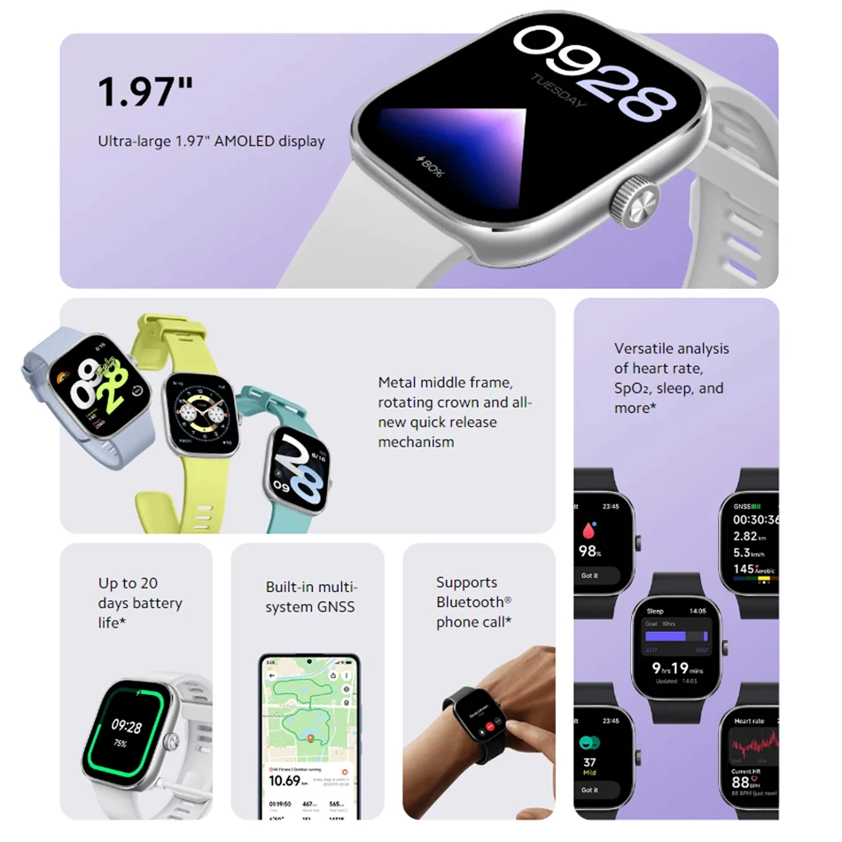 ۷ι  Redmi Watch 4 ʴ 1.97 ġ AMOLED ÷, ͸  20 , 5 ý GNSS  ȭ,  