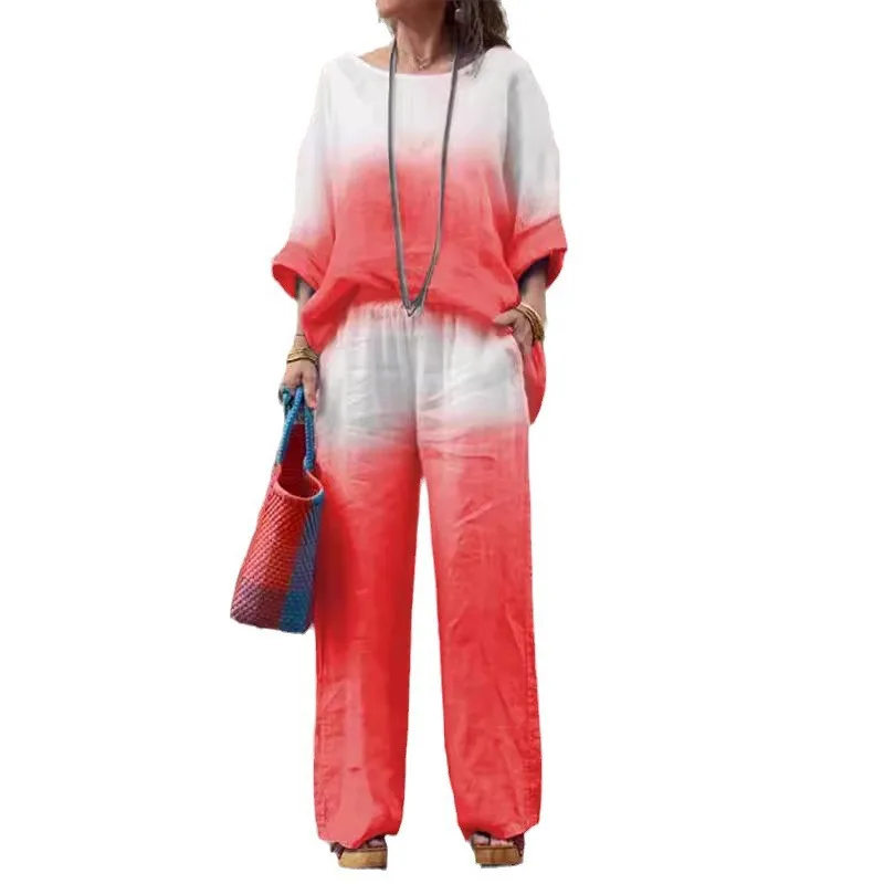 Casual Tie Dye Cotton Linen Women Sets
