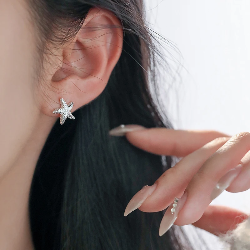 INZATT Real 925 Sterling Silver Starfish Stud Earrings for Women Cute Animal Fine Jewelry Trendy Accessories In Summer - Image 3