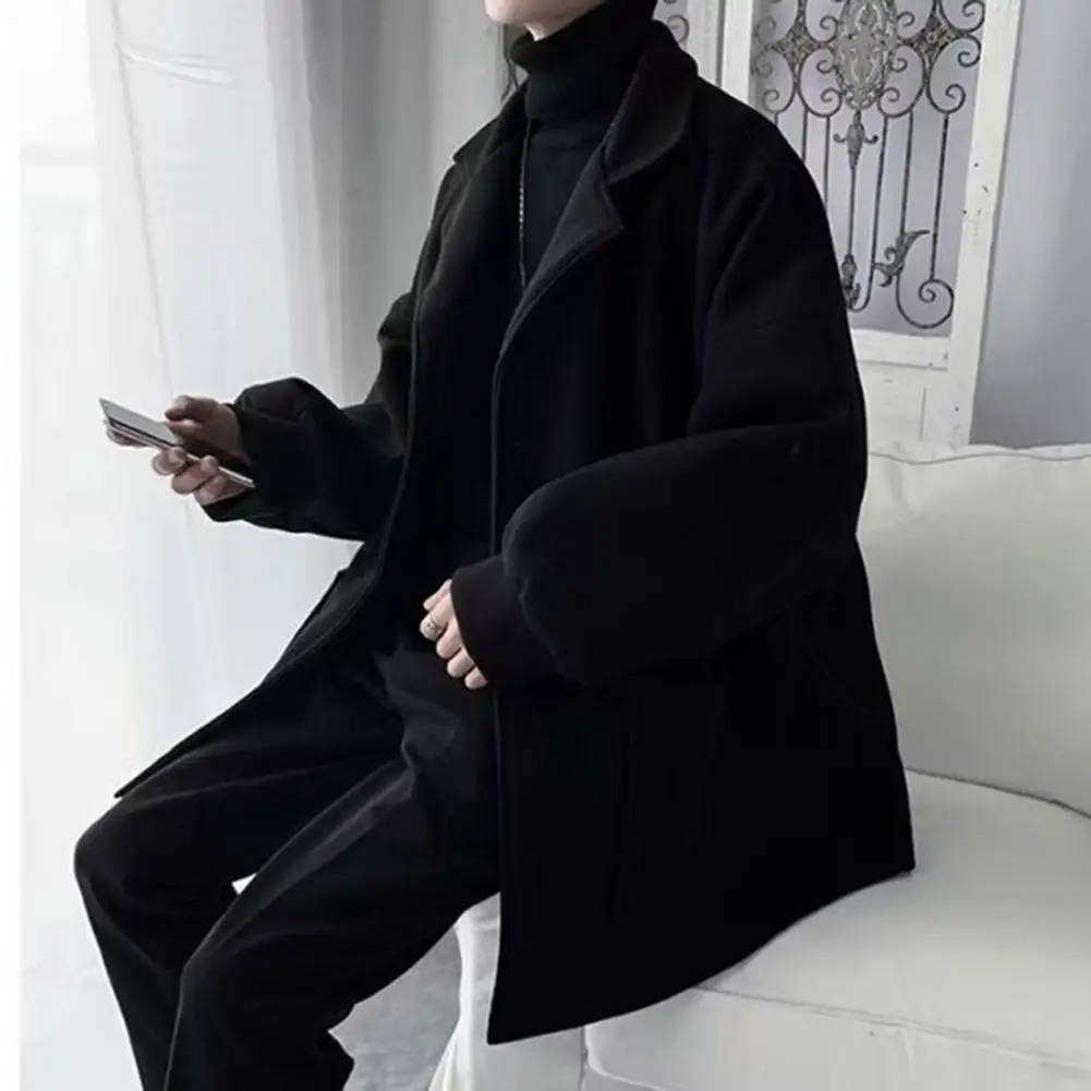 Men Solid Color Jacket Casual Pants Windbreaker for Men Men's Mid-length Windproof Trench Coat with Notch Collar for Men