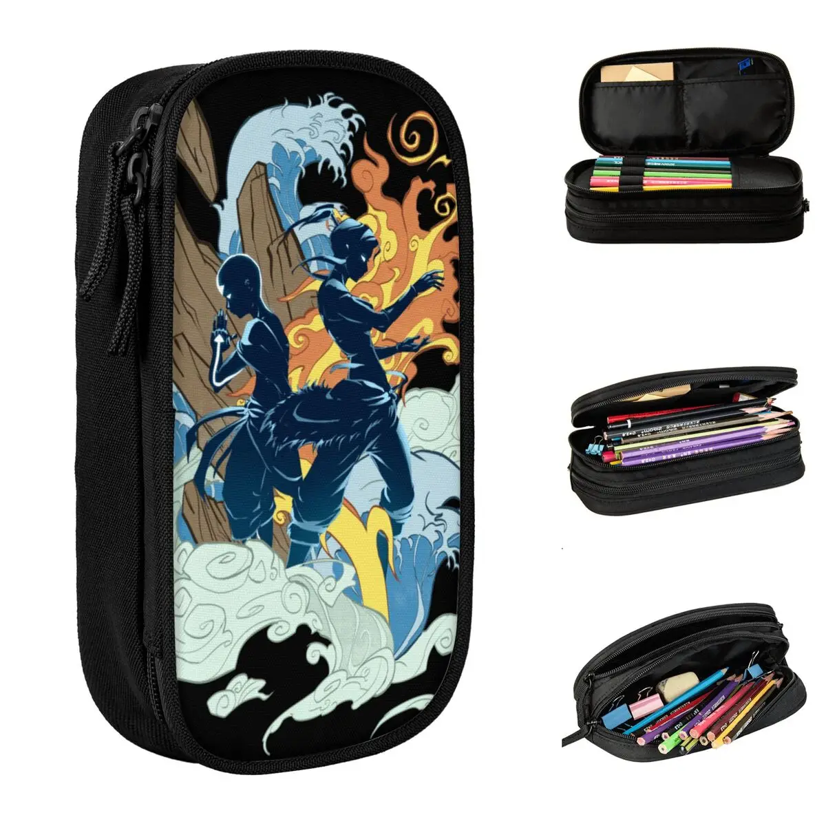Two Avatars Korra Pencil Case Avatar The Last Airbender Pencilcases Pen Box Big Capacity Pencil Bags Supplies Zipper Stationery