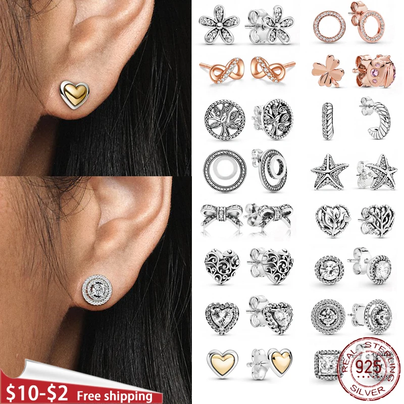 QWC 925 Sterling Silver Heart Cubic Zircon Round Daisy Flower Trio Stud Hoop Earrings For Women Original Earrings Jewelry