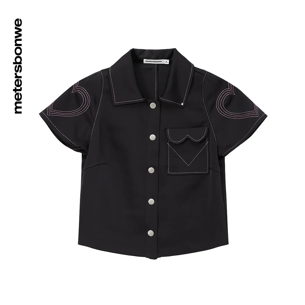 Metersbonwe Short Shirt Women Summer 2022 New T-Shirt Pocket With Short Sleeves Loose Woven Shirts & Blouses