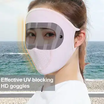 Maschera per la protezione solare integrale UPF50 + protezione UV doppie lenti maschera per occhiali Anti-luce per esterni in seta di ghiaccio sottile e traspirante