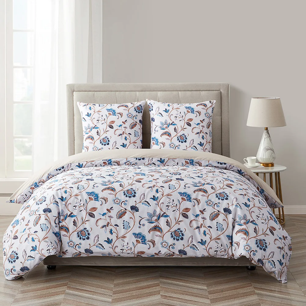 

LOZUJOJU Blue Flower Floral Printed Home Queen Bedding Set Cotton Duvet Cover Set with Sheets Quilt Covers Pillow Cases