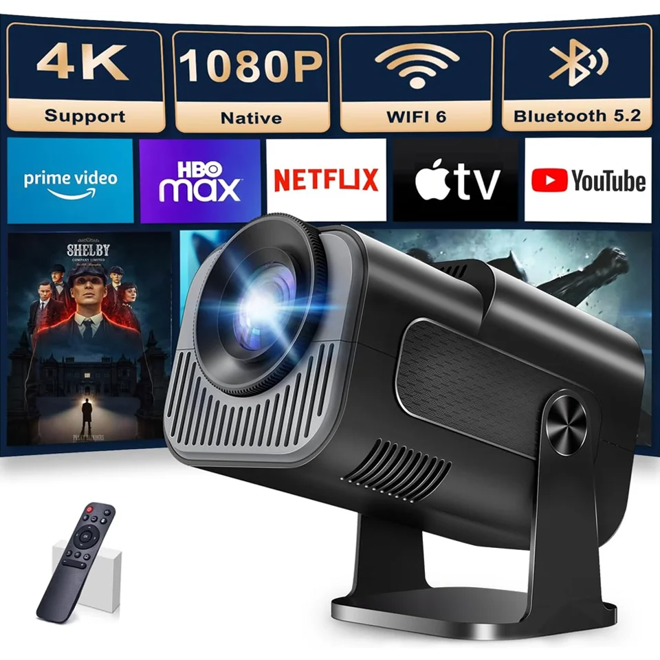KaiAqua HY320 Mini Native 720P Android 13 4K Projector 300ANSI Wifi6 BT5.2 Cinema Outdoor Portable 180&deg; Rotable Projector portable projector,wifi projector,4k hd projector