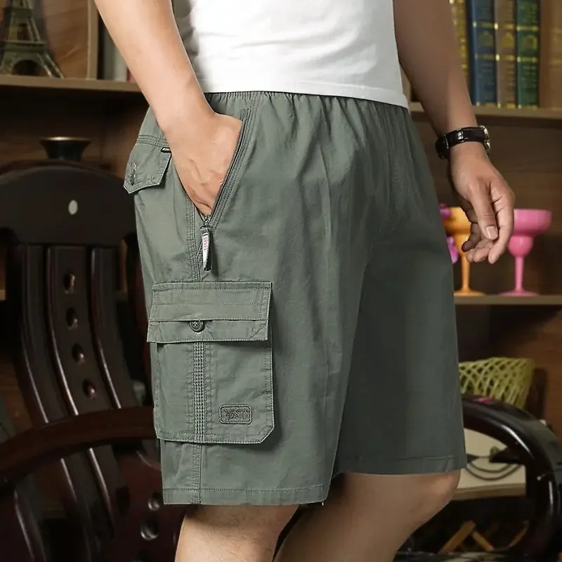 Pantalones cortos cargo para hombre con bolsillos, cremallera y botón, pantalones cortos lisos tipo bermuda para hombre, de algodón elástico de lujo, anchos, grandes y altos, jogger Y2k