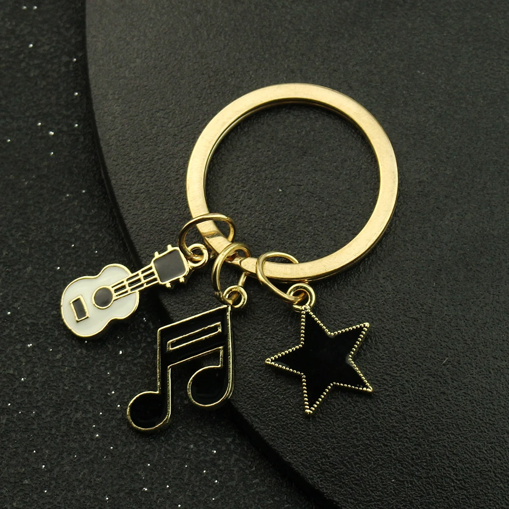 Zinc Alloy Keychain Metal Keychain with Headphone Guitar Music Note Pendant  Silver