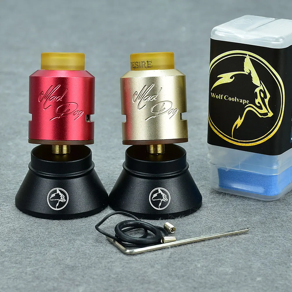 

wolfcoolvape Mad Dog RDA Rebuildable Dripping vape Atomizer 1:1 style Aluminum magnesium Alloy PEI 24mm rba mtl tank