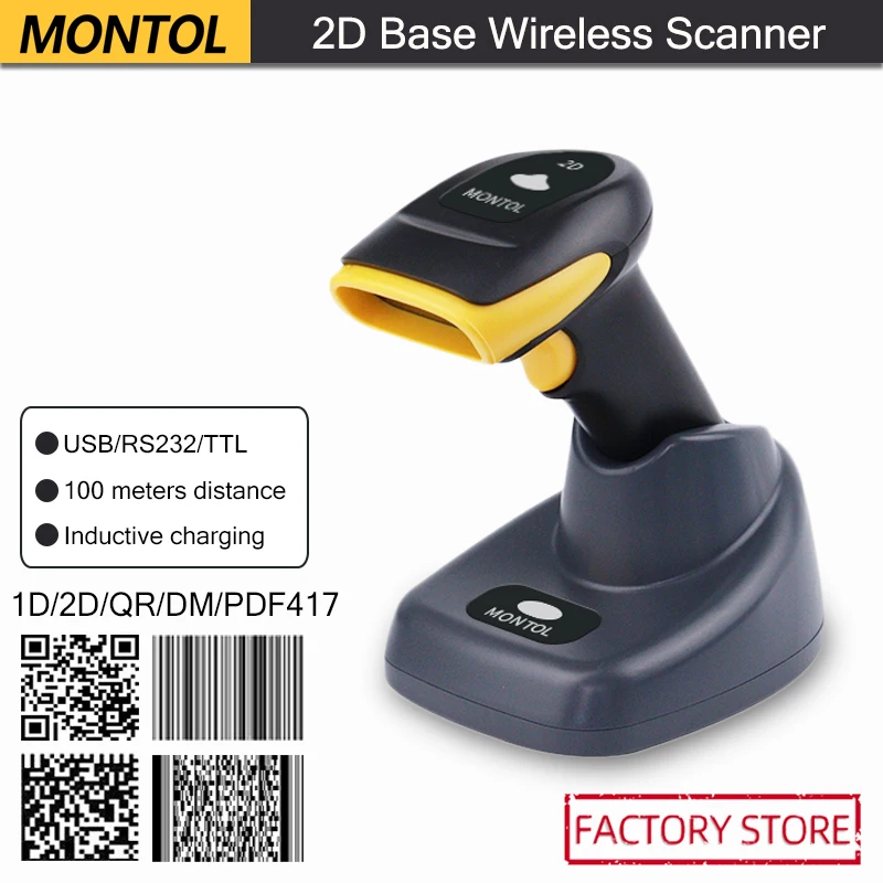 Montol Wireless Barcode Scanner 2D QR PDF417 CMOS 433MHz Handheld Barcode Scanner MT-4120