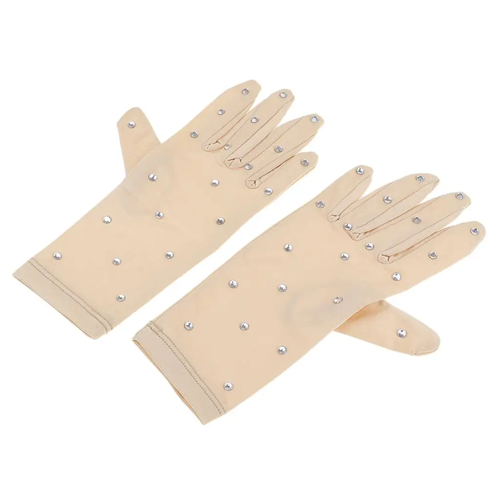 Thermal Skating Gloves With Clear Rhinestones for Women Girls Size S/M/L/XL