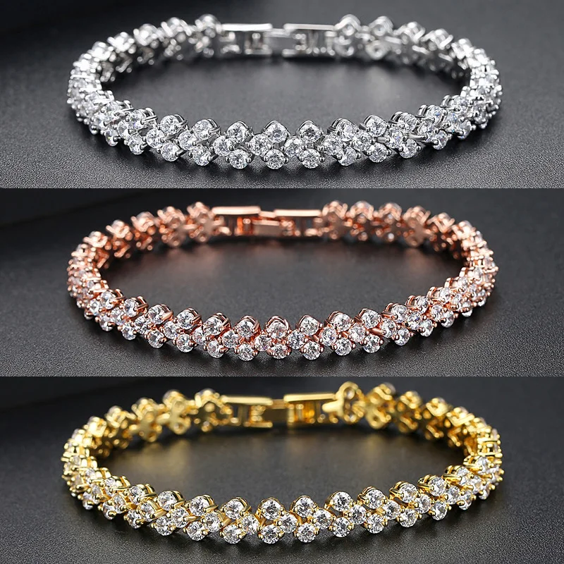 Jewelry for Women Roma Silver Color Charm Bracelet for Women Cubic Zirconia Crystal Bracelet Valentines Day Gift Wedding crystal bracelet