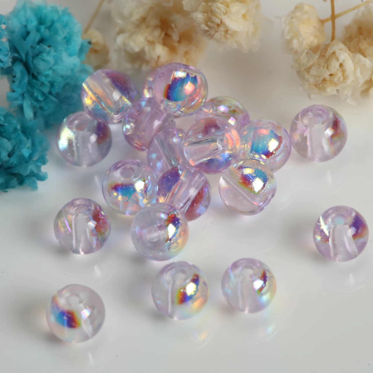 Purple Iridescent Round Glass Beads