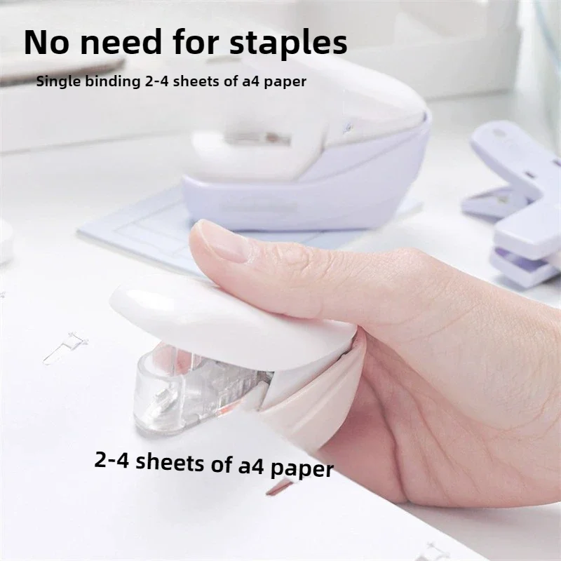 Small Stapleless Stapler Office Desk Stapler Compact Portable Children Friendly 4 Sheets Capacity for School Office Home