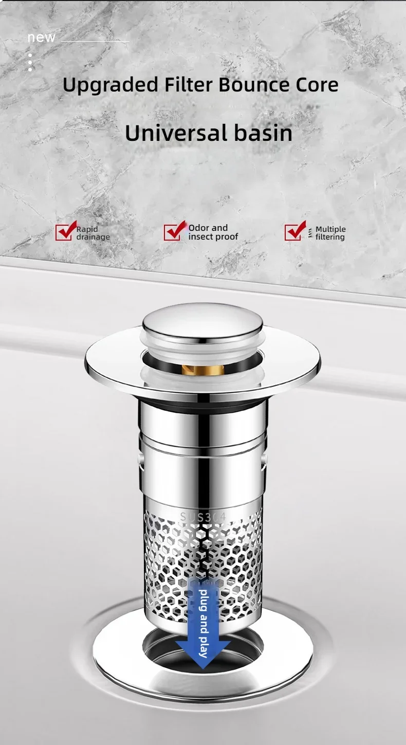 Widok z góry na filtr odpływu typu pop-up w pozycji neutralnej