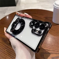 Luxury Magnetic Plating Stand Shockproof Clear Case with Acrylic Back Cover - S22 (Black)