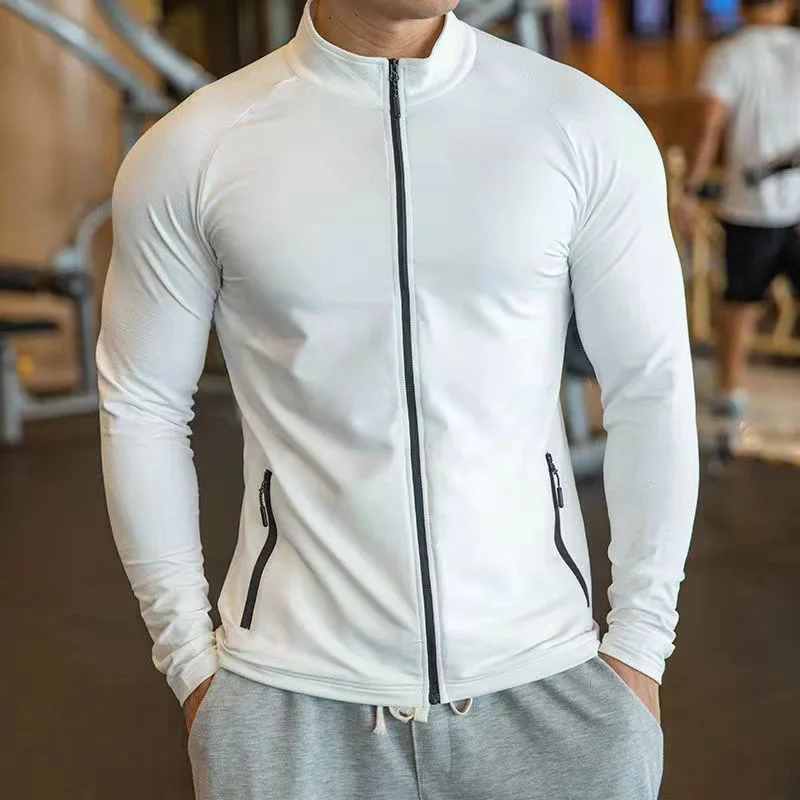 

New Sports Jacket Men's Stretch Slim Fit Quick Dry Running Long Sleeve Fitness Training Zipper Collar Tight Clothes
