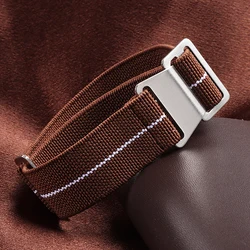 Versatile Nylon Braided Watch Band Elastic Strap - Sport Bracelet - 20mm (Brown White - Silver)