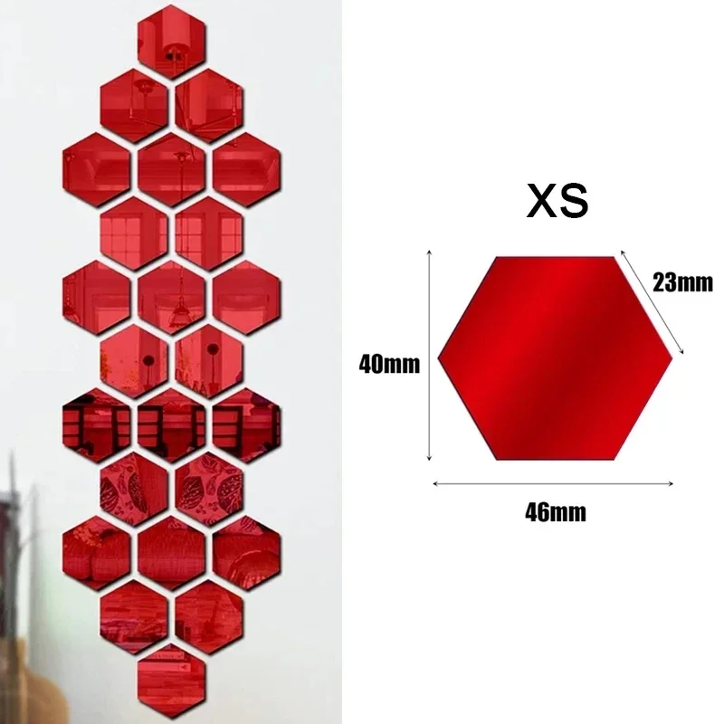 Set of 60 Hexagon 3D Mirror Effect Wall Stickers - Self-Adhesive Acrylic Decor