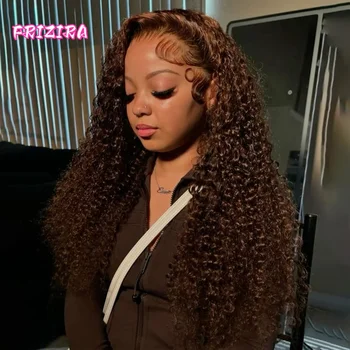 250% Density Chocolate Brown Deep Wave Wigs Human Hair 13x4 13x6 HD Lace Front Human Hair Wig 30 40 Inch Lace Frontal Curly Wig 1