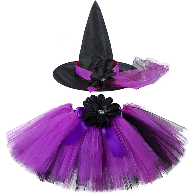 Competidores camión pañuelo Falda de tutú de bruja para niñas, disfraz de Halloween, vestido de flores,  minifalda de tul para bebés, traje de tutú con sombrero _ - AliExpress  Mobile