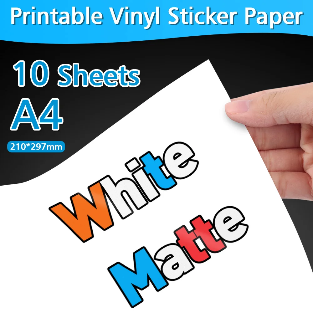 Papel adhesivo de vinilo imprimible para impresora de inyección de tinta,  blanco mate, 15 hojas autoadhesivas, papel de calcomanía impermeable,  tamaño