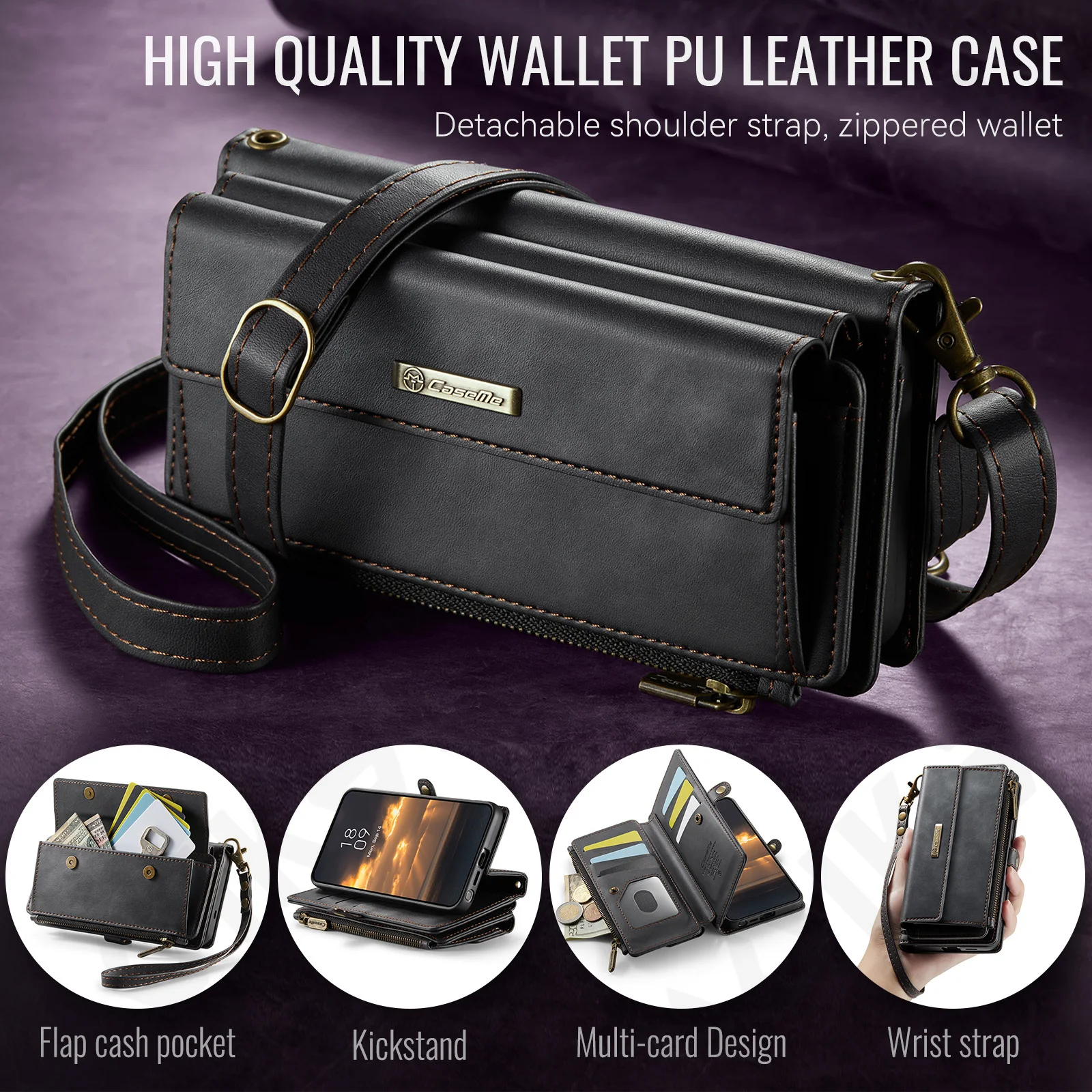 Premium Faux Leather Flip Case with RFID Protection and Magnetic Card Holder Stand Function