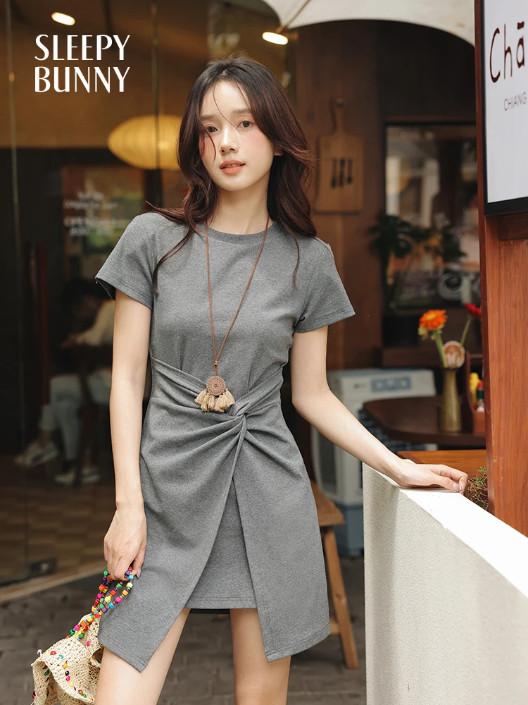 Knot Front Bodycon T-Shirt Dress Women Summer Short Sleeve Slim Fit Waist  Wrap Mini Dress Stylish Elegant Casual Fitted Design - AliExpress