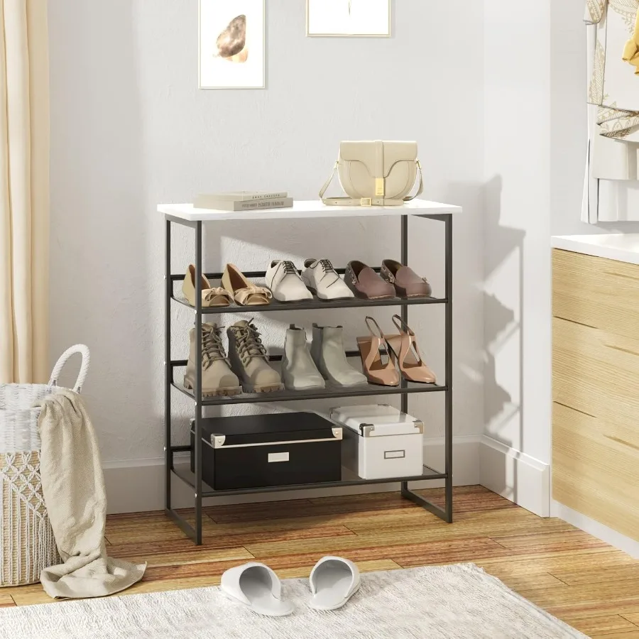 4 Tiers White Marble Shoe RackFreestanding Organizer MultiPurpose Adjustable Flat and Slant Storage Rack Shoe Shelf High Heels