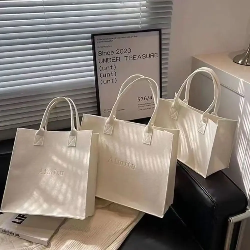 Casual Letter Felt Tote Bag Solid Color Women Shoulder Bag Large Capacity Travel Messenger Bag Simple S/M/L Crossbody Handbag