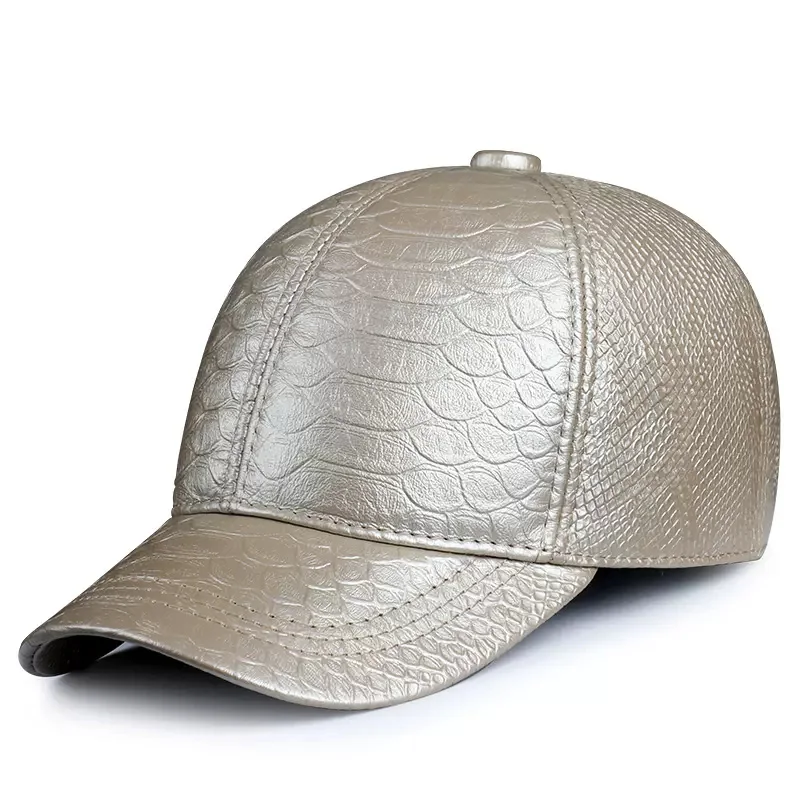 

New Hats For Men Women Spring Autumn Genuine Leather Snake Pattern Baseball Cap Unisex Adjustable Off White Peaked Casquette