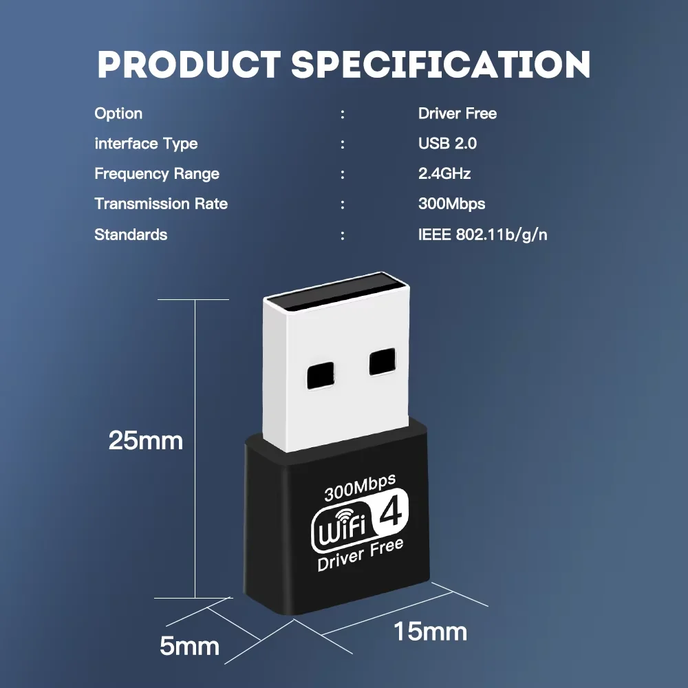 장거리 300Mbps USB WiFi 어댑터 듀얼 밴드 2.4G 8192FM 무선 네트워크 카드 PC 노트북 데스크탑 미니 동글 Win7/10/11