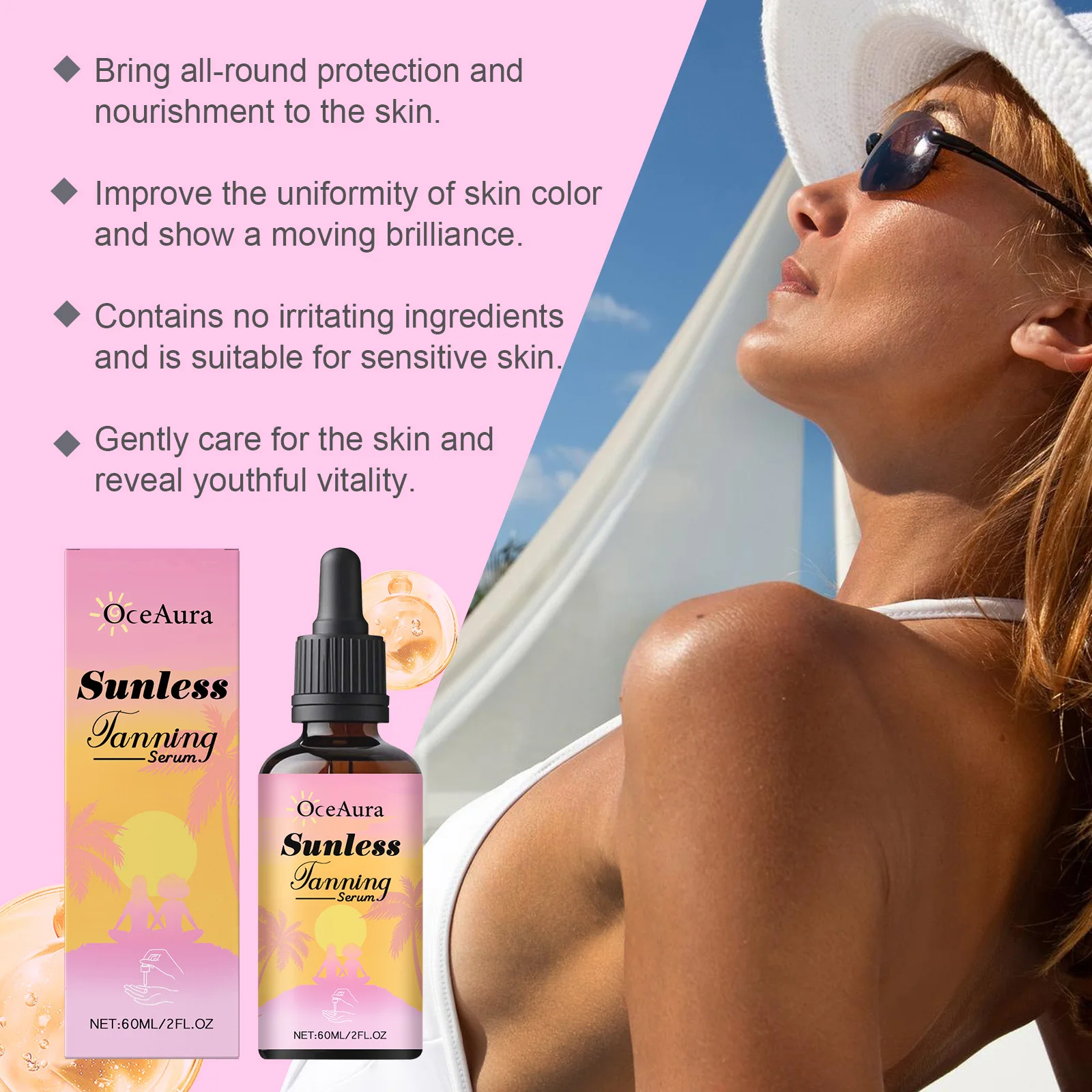 Tanning Oil Tanned Intensifier Faster Darker Sun Tan Skin Moisturizing Hydrated Gradual Glow Self Color Correcting Tanning Drops