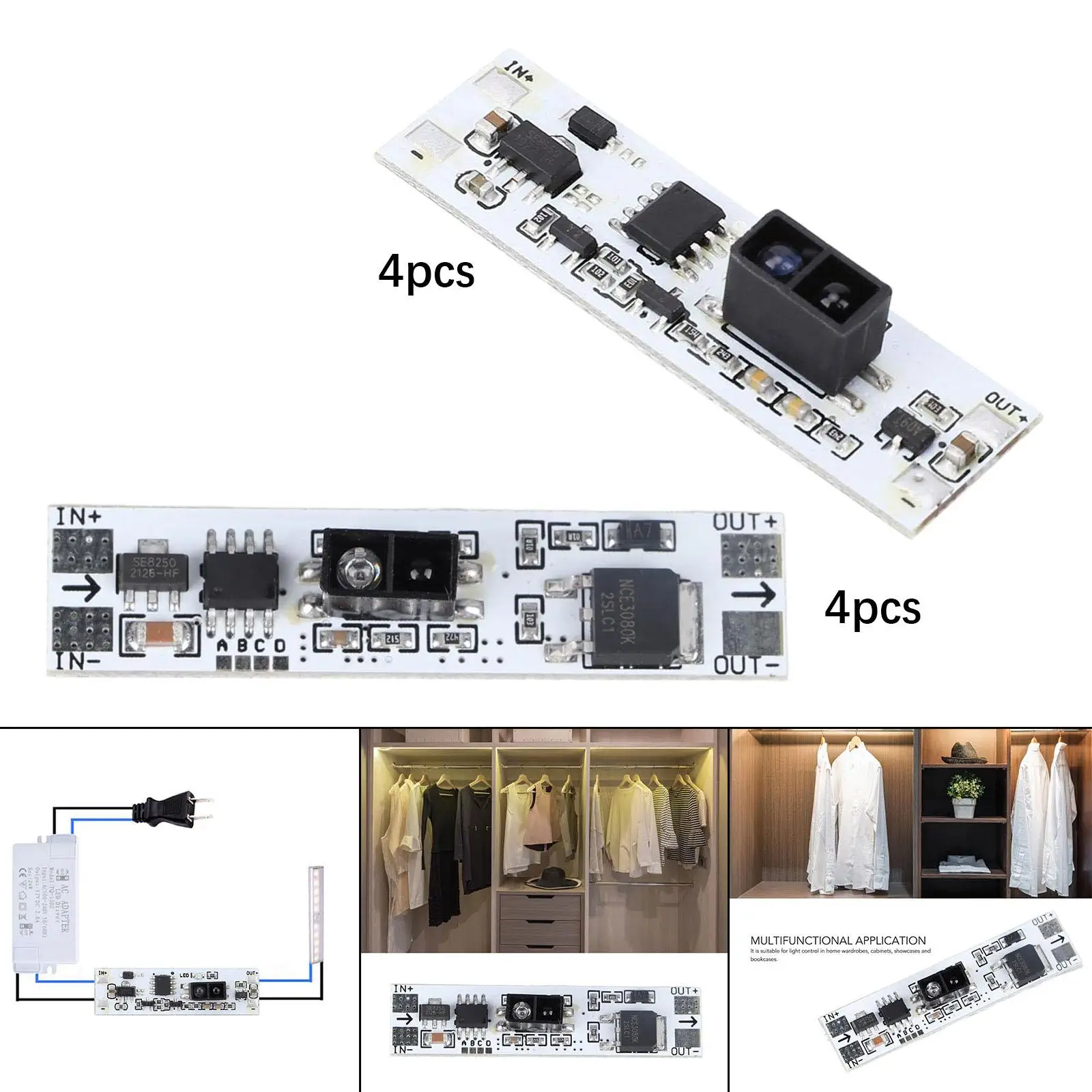 4 Pcs Hand Sweep Sensor Module LED Light Controller Practical Cabinet Light Sensor Switch Module for Cupboard Wardrobe