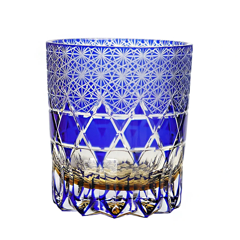 Japanese Edo Kiriko Blue Green Glass Tumbler for Dinner Parties Bars 9oz Crysatal Wine Whiskey Glass Beverage Cup Gift Packing