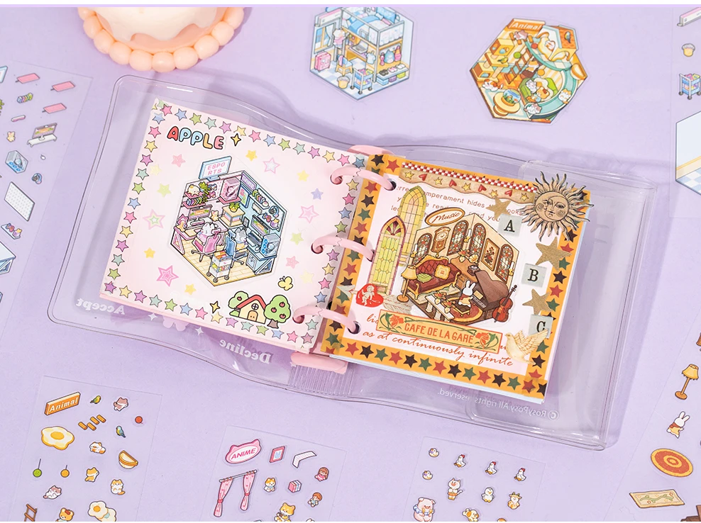 13 Sheets/Book Mini Cute Micro Landscape Stickers for DIY Scrapbooking Phone Case Decoration Student Reward Arts and Crafts