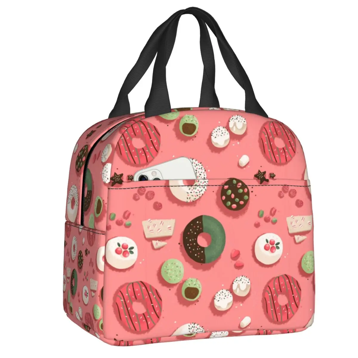 

Donut Heaven Insulated Lunch Bags for Camping Travel Sweet Doughnuts Pattern Leakproof Cooler Thermal Bento Box Women Kids