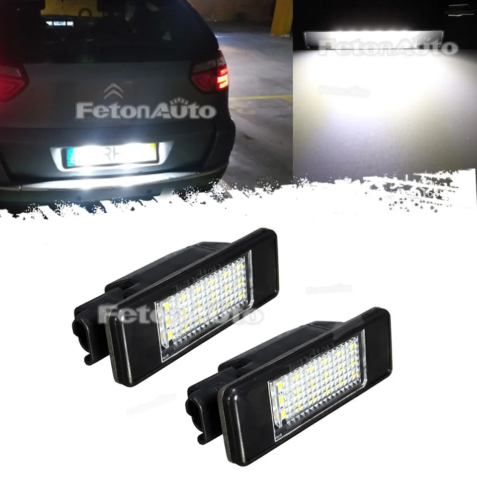Ampoules LED Pour Plaque D'immatriculation - Lot De 2, 18 LEDs, Blanc, Pour Peugeot, Citroën