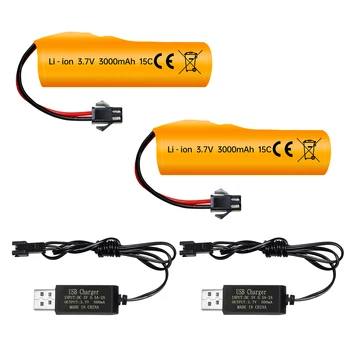 Batteria agli ioni di litio da 2 pezzi 3,7 V 3000 mAh con spina SM-2P e USB per auto DE42 DE44 DE45 DE68 RC, batteria per auto da corsa fuoristrada giocattolo per camion