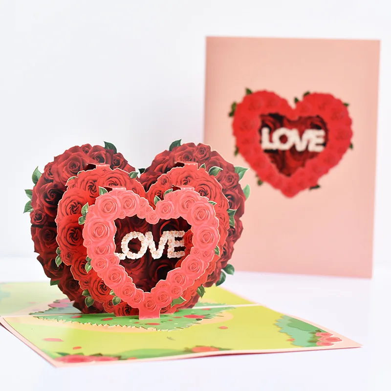 3D Pop Up Cards Valentine's Day Greeting Card Romantic Creative Handmade Blessing Card