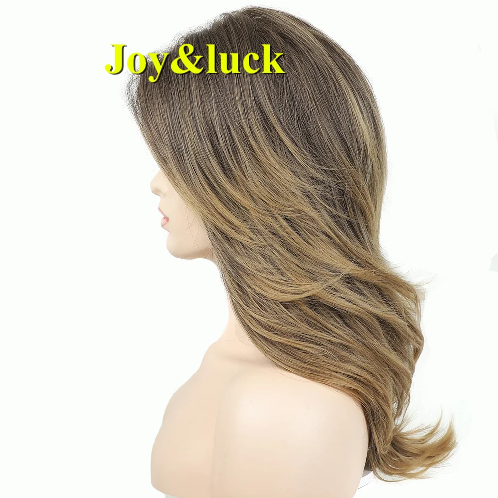 

Long Straight Synthetic Wigs Mixed Blonde Natural Hairline Good Quality Fashion Daily Women Hair Wigs With Bangs