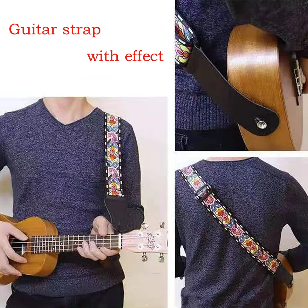 기타 스트랩 조절 가능한 순면 기타 스트랩 멀티 컬러 기타 벨트 베이스 어쿠스틱 일렉트릭 기타 액세서리 부품