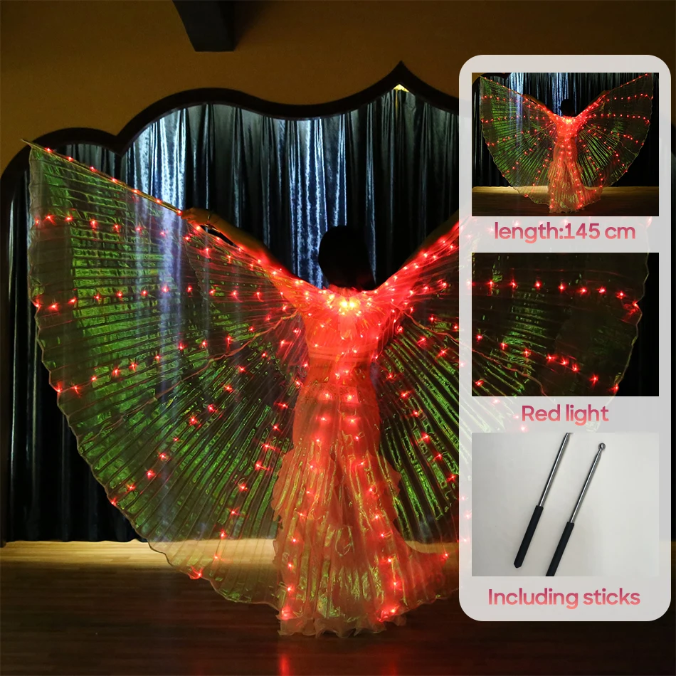 

Belly Dance Accessories 145cm Butterfly Red Led Wing For Adult Alas Led Wings Stage Performance Carnival Dance Props With Sticks