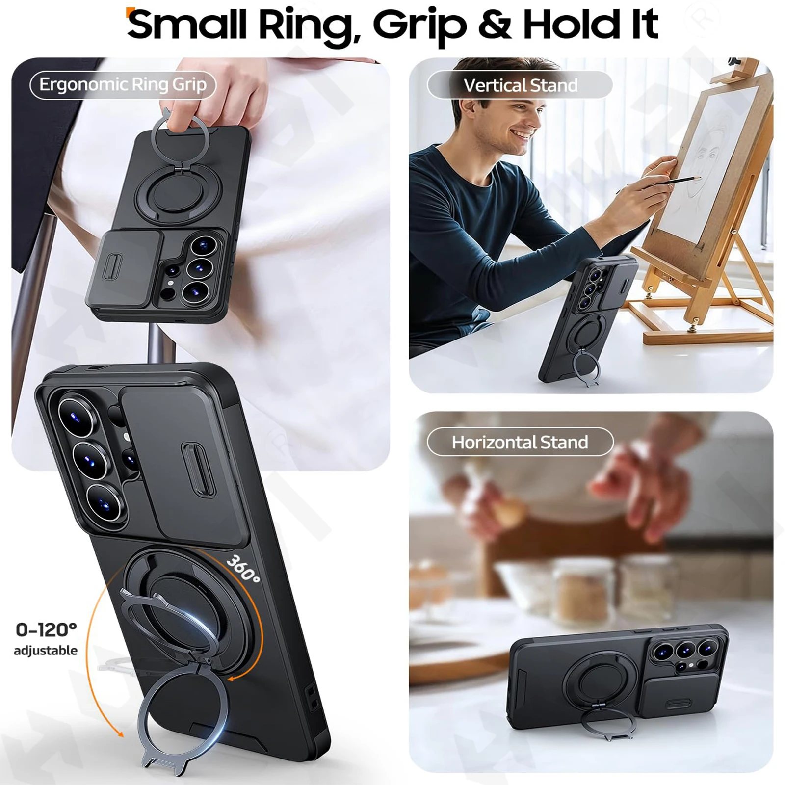 Ultimate Armor 360° Protective Case with Sliding Camera Cover and Support Ring