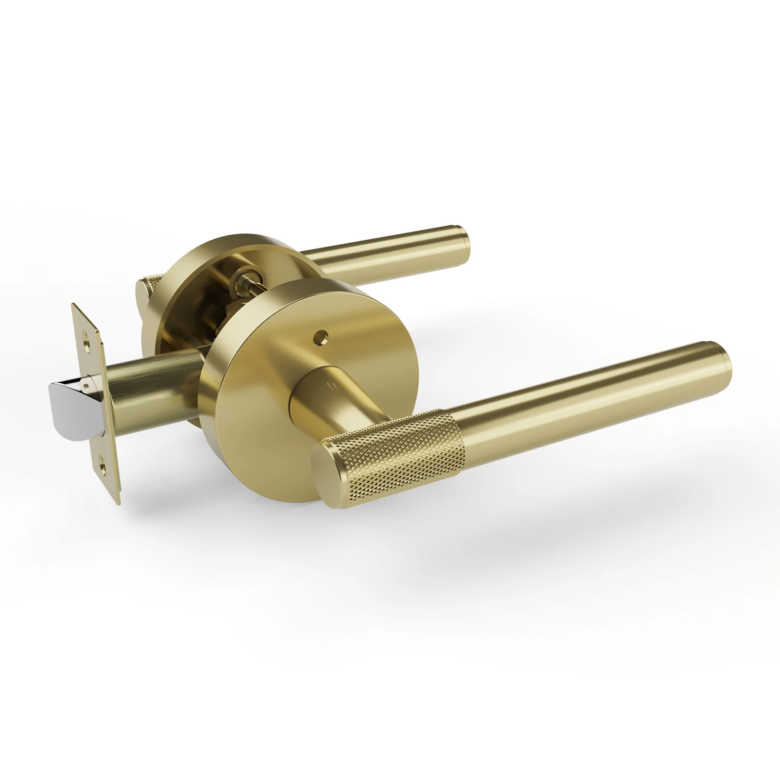 Viladepot 2PCS Privacy Door Handle Knurled Handle Lever Painted Matt Gold Bedroom Bathroom Passage Door Lock Reversible Keyless