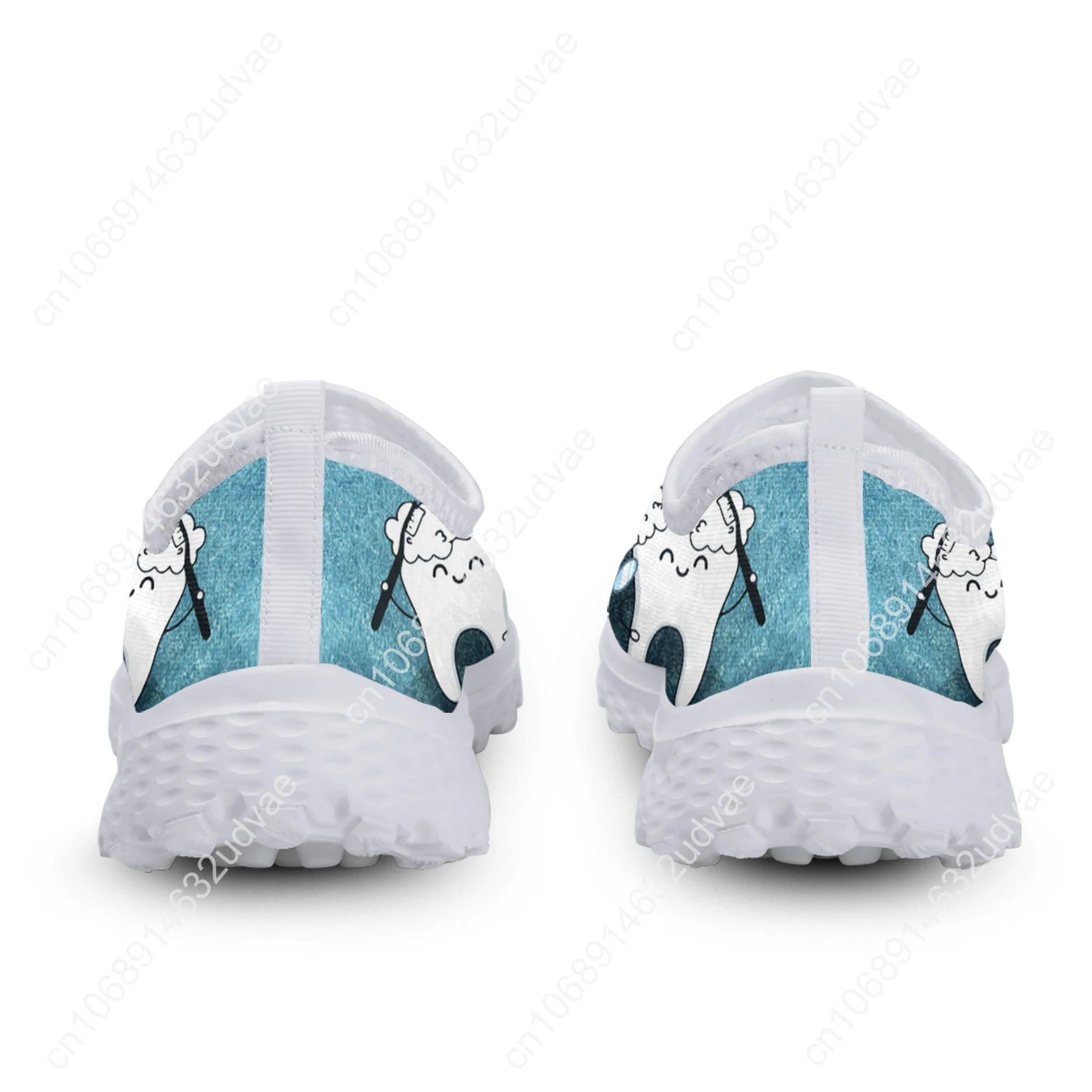 Black Funny Cartoon Teeth Print Ladies Summer Mesh Shoes Comfortable Lightweight Slip On Footwear Mesh Sneakers