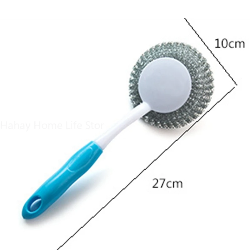 Stainless Steel Long Handle Wire Ball Brush Hanging Bowl Pot Sink Brush Oil Remover Scrubber for Household Kitchen Cleaning Tool images - 6