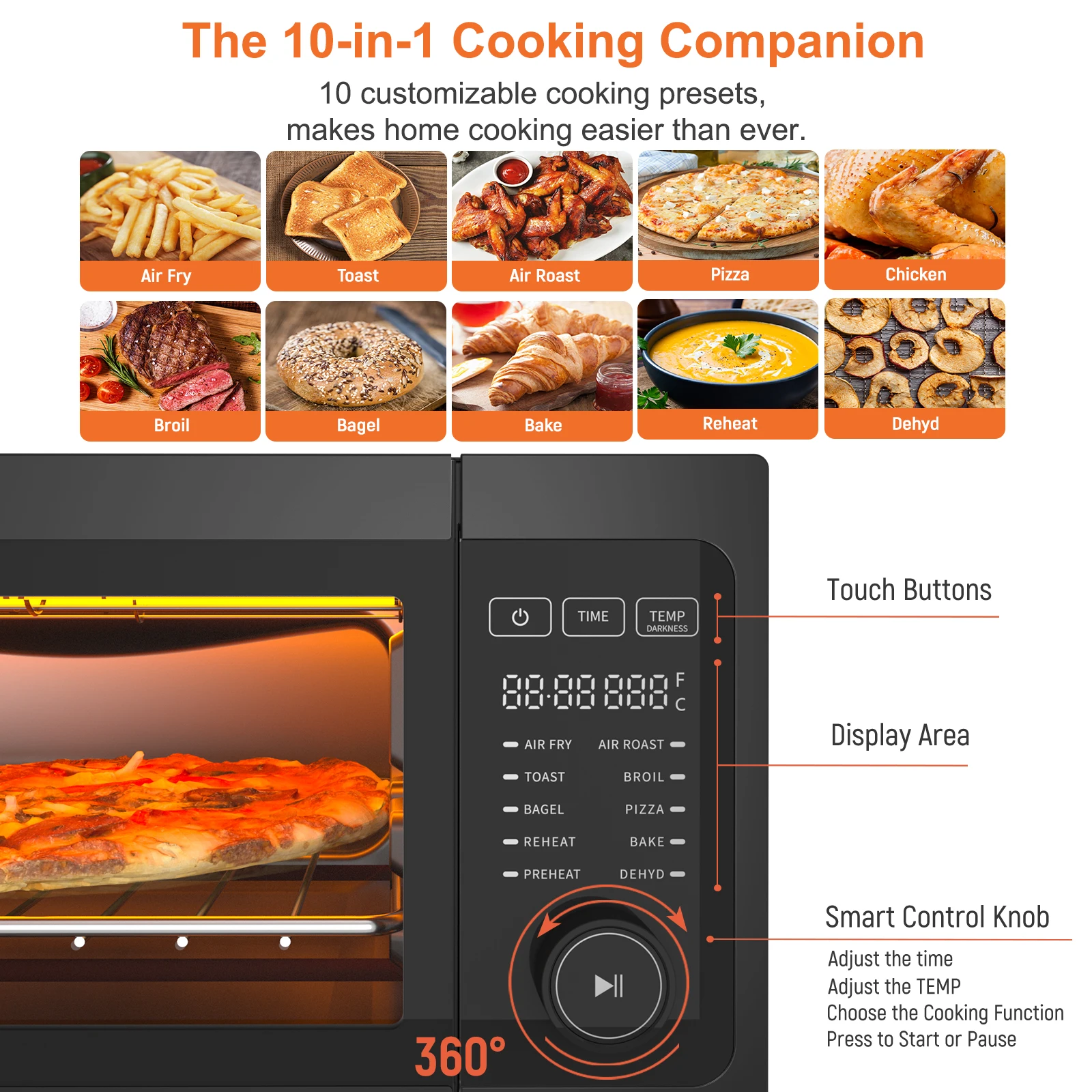 1800W Air Fryer Toaster Oven, Fabuletta 10-in-1 Countertop Convection Air Fryer Oven,Flip Up & Away Capability for Storage Space 2